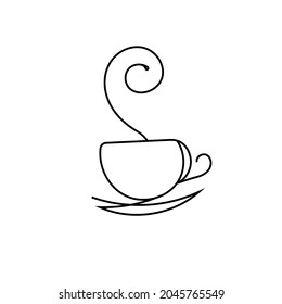 Continuous line cup of coffee drawing. Linear  coffeetime vector illustration