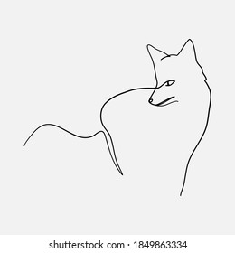 Continuous line, Cute Fox. Drawing of set Animal. (Vector illustration one line drawing)