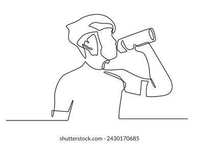 continuous line of cyclist drinking.one line drawing of cyclist drinking bottled water.one line vector isolated white background