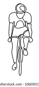 continuous line cyclist on a bicycle in competitions, drawn by hand. Icon, vector, picture, tattoo.