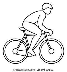 Continuous line cyclist on a bicycle in competitions, drawn by hand. Icon, vector, picture, tattoo. Close-up. Continuous line drawing.  on white background. Vector illustration