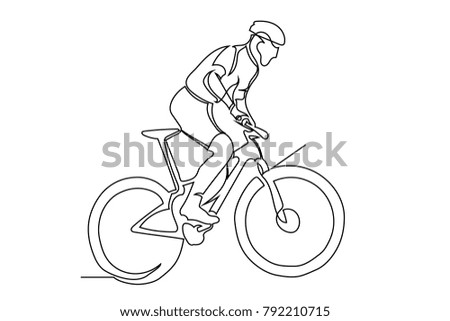 continuous line cyclist on a bicycle in competitions, drawn by hand. Icon, vector, picture, tattoo. Close-up.
