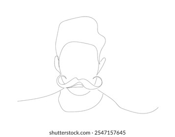 Continuous Line Dad Whiskers, Um Mustache De Desenho De Linha, Único Mustache Contorno, Homem Vintage Penteado, Mustache Vetor Ilustração. Vetor feito à mão não AI.