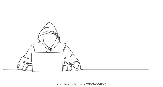 línea continua de datos hacker.hacker dibujo de línea única.