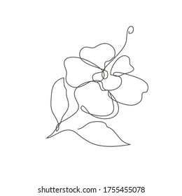 Flor de hibisco dibujada a mano con línea continua, elemento de diseño. Se puede usar para tarjetas, invitaciones, banners, carteles, diseño de impresión