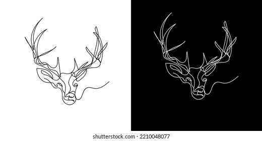 continuous line of deer heads. horned deer head line art. deer abstract line drawing