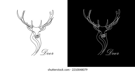 continuous line of deer heads. horned deer head line art. deer abstract line drawing.single line vector illustration