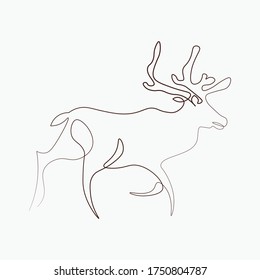 Continuous line deer wildlife nature simple Christmas illustration vector one line hand drawn