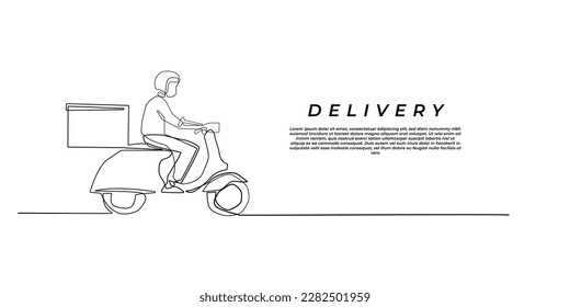 continuous line of delivery of goods by motorcycle .one line drawing of delivery.delivery of food to customer .motorcycle delivery