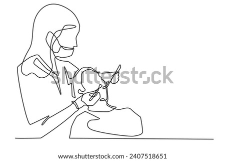 continuous line of dentist.one line drawing of female dentist examining patient.dentist line art isolated white background