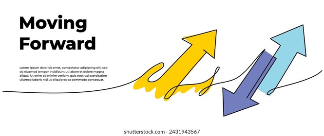 Continuous line design of arrows pointing up and down. Single line decorative elements drawn on a white background