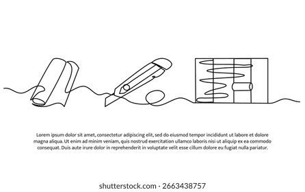 Continuous line design of building ruler. Single line decorative element drawn on white.
