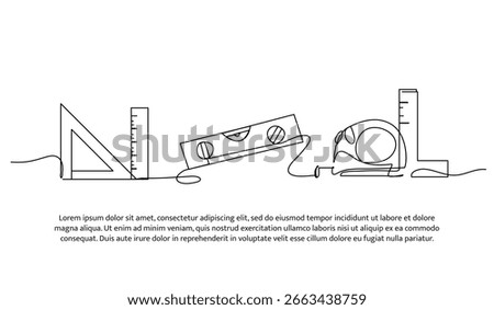 Continuous line design of building ruler. Single line decorative element drawn on white.