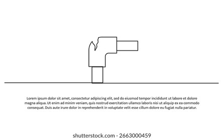Continuous line design of burst pipe repair stroke. Single line decorative element drawn on white.