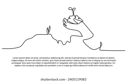 Continuous line design of care about the earth. Single line decorative elements drawn on a white background.