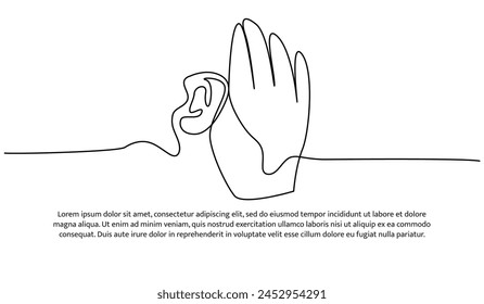 Continuous line design of care about ear health. Single line decorative elements drawn on a white background.