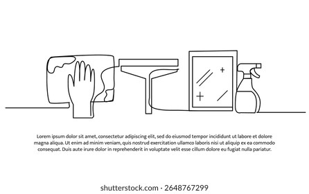 Continuous line design of cleaning tool. Single line decorative element drawn on white.