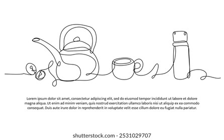 Continuous line design of cooking equipment. Single line decorative element drawn on white.