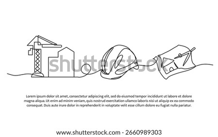 Continuous line design of crane for construction. Single line decorative element drawn on white.