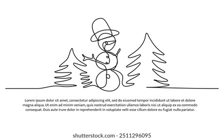 Diseño de línea continua de creaciones desde la nieve. Elemento decorativo de una sola línea dibujado sobre fondo blanco.