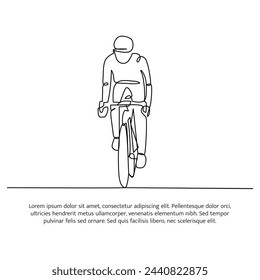 Continuous line design of cycling in the mountains.One line decorative elements drawn on a white background.