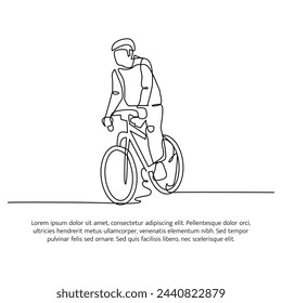 Continuous line design of cycling in the mountains. One line decorative elements drawn on a white background.
