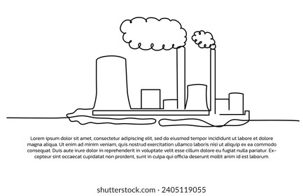 Continuous line design of Factory smoke really pollutes the air. Single line decorative elements drawn on a white background.