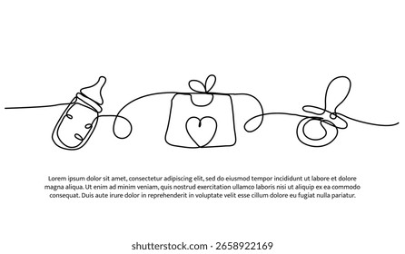 Diseño de línea continua de dar a luz a un bebé. Elemento decorativo de una sola línea dibujado en blanco.