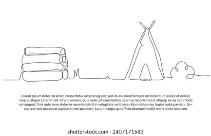 Continuous line design of go camping. Single line decorative elements drawn on a white background.