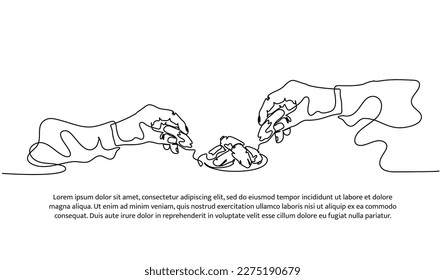 Continuous line design of hand drawn date fruits. Iftar design concept. Islamic holidays. Decorative elements drawn on a white background.