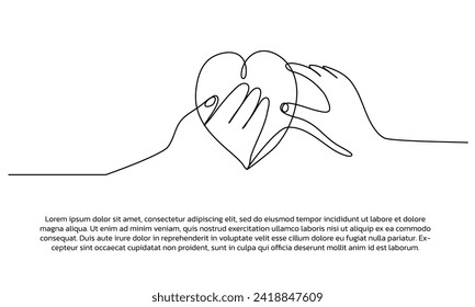 
Continuous line design of hand give love. Charity and togetherness design concept. Single line decorative elements drawn on a white background.