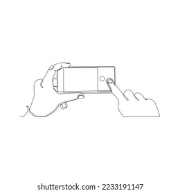 diseño de línea continua del gadget de mano para tomar la foto
