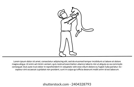 Continuous line design of happy with animals. Single line decorative elements drawn on a white background.