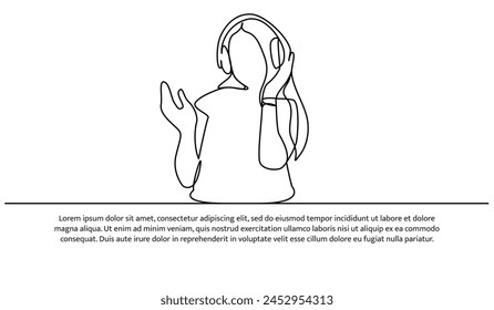 Continuous line design of have fun listening to music. Single line decorative elements drawn on a white background.