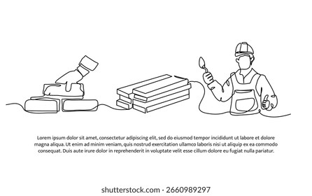 Diseño de línea continua de construcción de viviendas. Elemento decorativo de una sola línea dibujado en blanco.