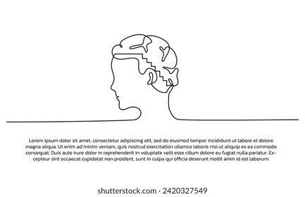 Diseño continuo de la línea de la cabeza humana. Elemento decorativo de una sola línea dibujado sobre fondo blanco.