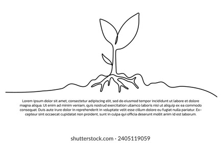 Diseño continuo de líneas de ilustración del crecimiento de plantas. Elementos decorativos de una sola línea dibujados sobre un fondo blanco.