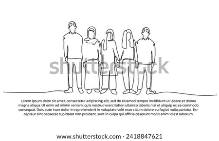 Continuous line design of illustration of social and cultural diversity in the world. Single line decorative elements drawn on a white background.
