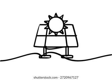 Uma ilustração de desenho de linha contínua de um painel solar. Um interessante design de arte de linha abstrata.