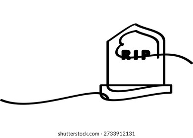 A continuous line design illustration of a tombstone icon. An interesting abstract line art design.