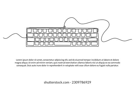 Continuous line design of keyboard. Computer device symbol design concept. Decorative elements drawn on a white background.