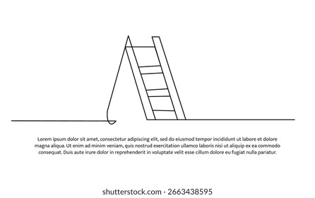 Continuous line design of ladder. Single line decorative element drawn on white.