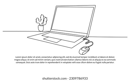 Continuous line design of laptop. Technology device symbol design concept. Decorative elements drawn on a white background.