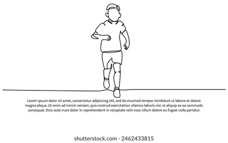 Continuous line design of little boy jogging.Single line decorative elements drawn on a white background.