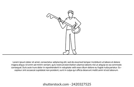 Continuous line design man holding key. Single line decorative element drawn on white background.