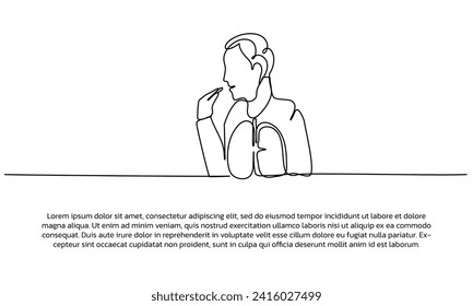 Continuous line design of A man taking medicine. Single line decorative elements drawn on a white background.