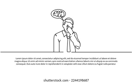 Continuous line design of a man who is sad and suffering from depression. Mental health concept design. Decorative elements drawn on a white background.
