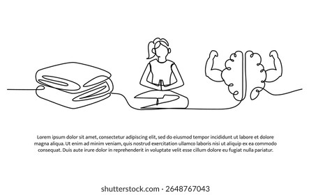 Continuous line design of meditation refresh the brain. Single line decorative element drawn on white.