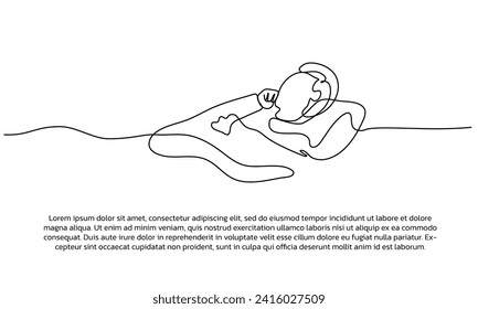 Continuous line design of  a patient sleeping in bed. Single line decorative elements drawn on a white background.