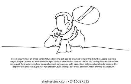 Continuous line design of a person coughing from a cigarette. Single line decorative element drawn on white background.